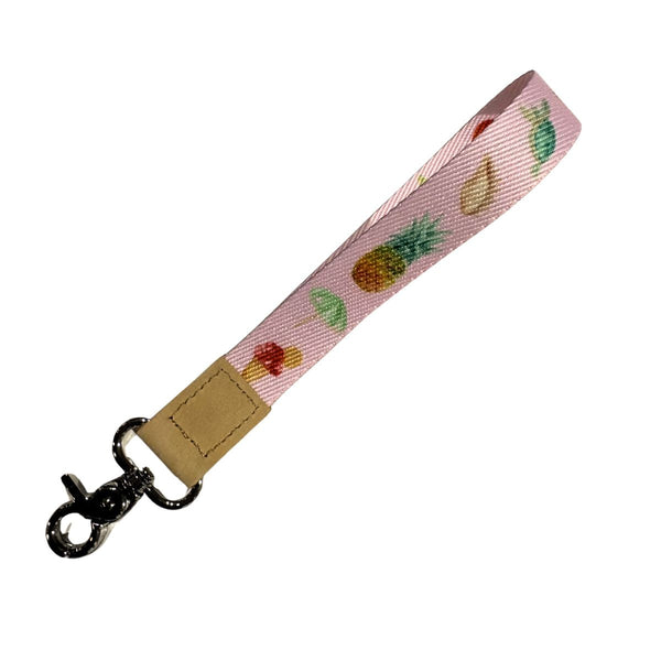 Noosa Parade Wristlet Keychain by Cass Deller in pink with a metal clasp