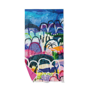 Colorful abstract patterned towel on a white background