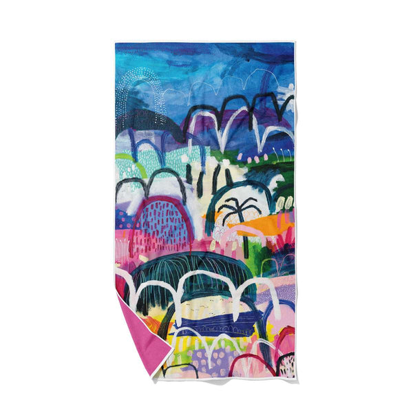 Colorful abstract patterned towel on a white background