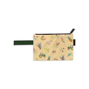 Loving Our Sunburnt Country Small Pouch by Cass Deller in soft yellow with a country Australian print