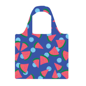 Reusable shopping bag with watermelon pattern on a blue background