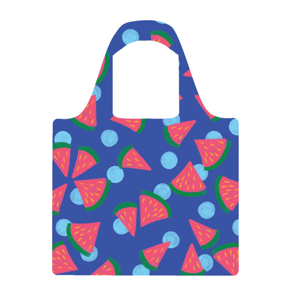 Reusable shopping bag with watermelon pattern on a blue background