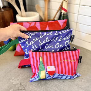 For the love of Wine Trio Pouch Set in kitchen