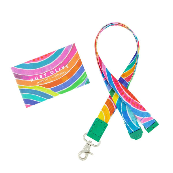 RO x Lordy Dordie Rainbow Lanyard (3 Colours With Safety Clasp Option) - Lanyards - Ruby Olive