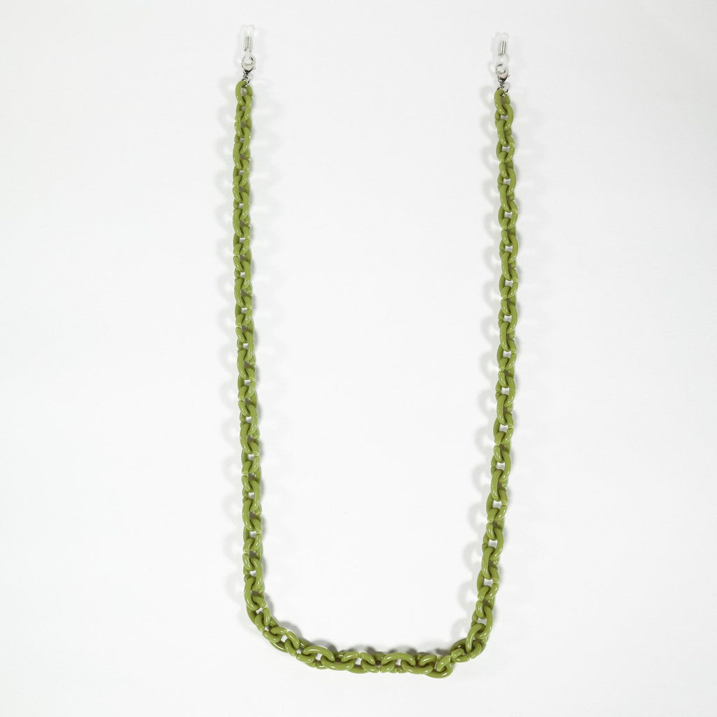 Olive green glass and mask chain.